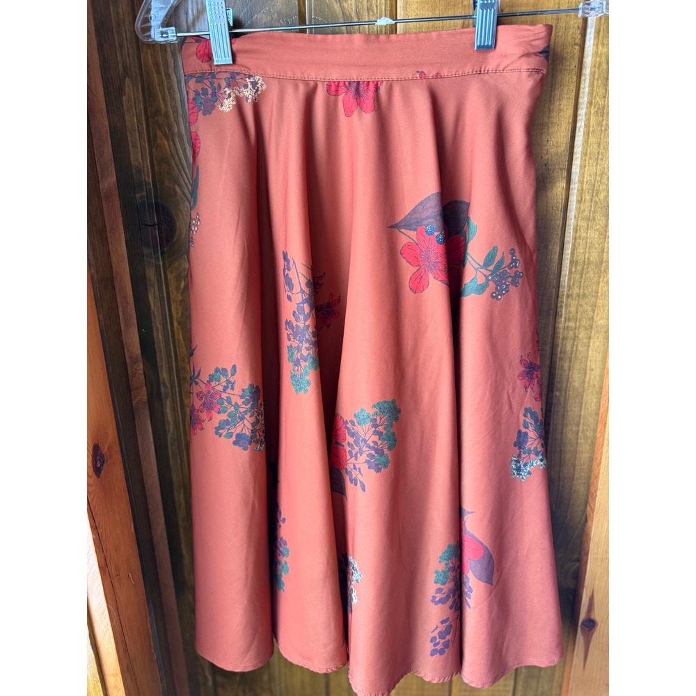 Modcloth Floral Midi Skirt Orange Brown botanical Womens size Small boho